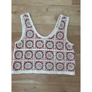 Rachel Zoe Boho Crochet Knit Crop Top Blend Small Medium Grandma Square $40